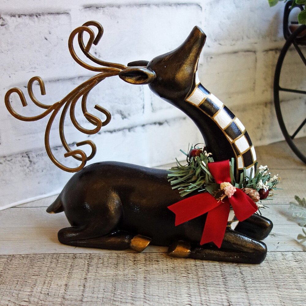 Checked Reindeer Figurine Checked Christmas Ornament Courtly Christmas Decor